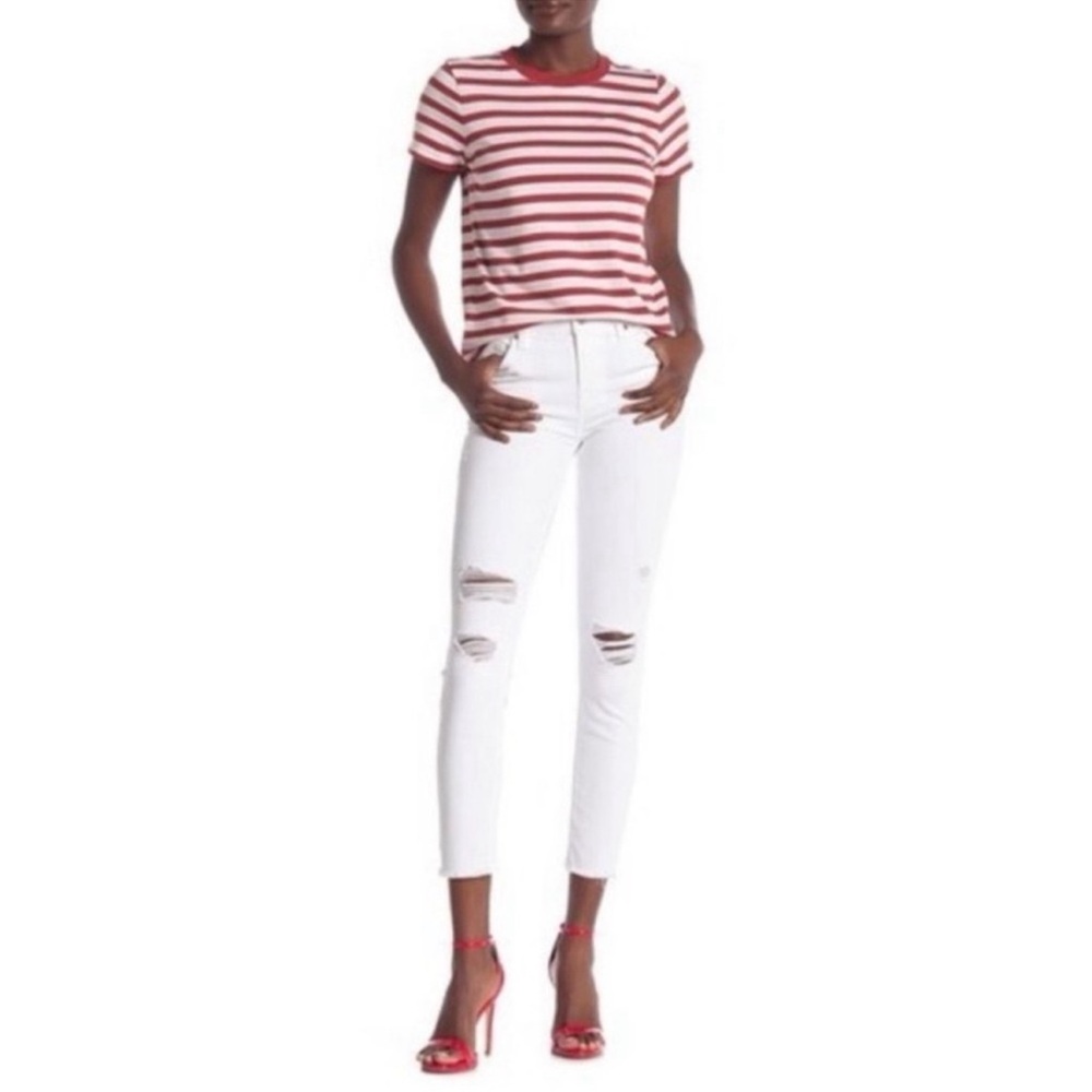 7 For All Mankind White Distressed Ankle Skinny Jean